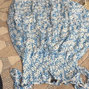 Aakaa Blue and White Smocked Dress